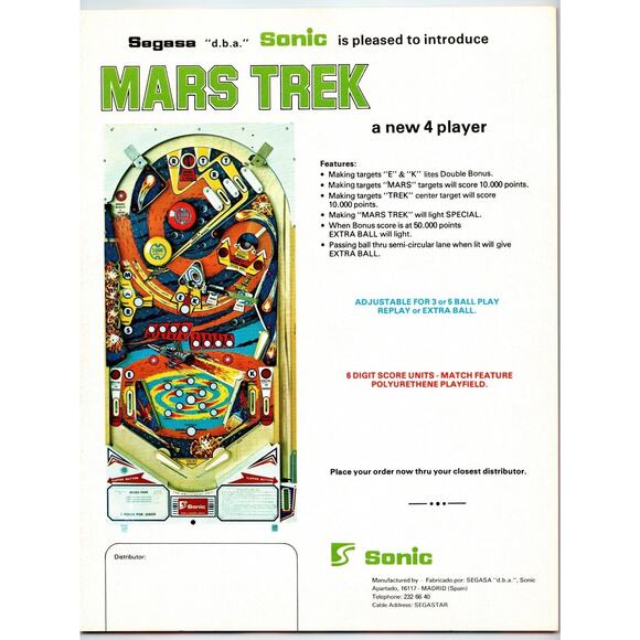 Mars Trek Pinball FLYER Original Unused Art Android Lady Alien Space Age Retro - Picture 2 of 2